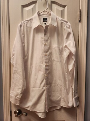 Arrow Men s Button-Down Shirt White Plaid Cotton Polyester Sz 15 1/2