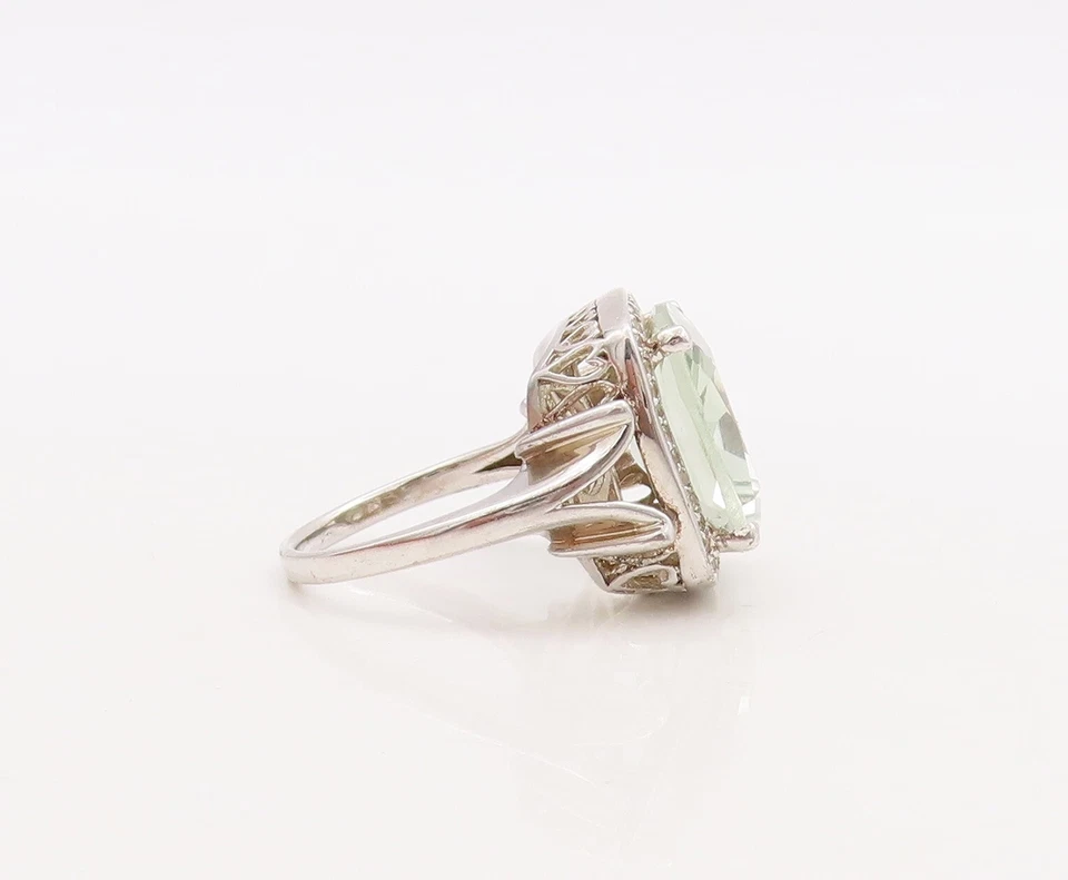 Anillo Vintage Plata de Ley 925 Cuadrado Verde Amatista Halo Diamante Talla 7 RG29864 Foto 4 de 4