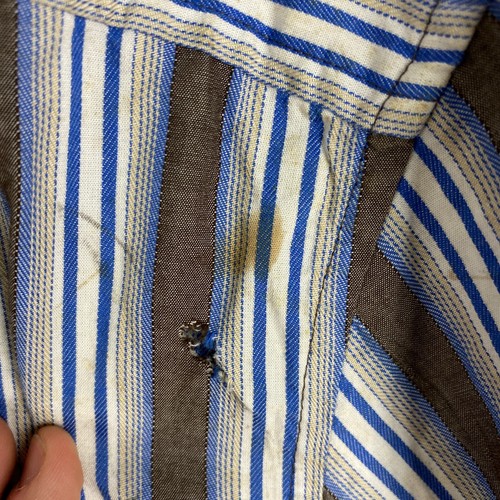Tasso Elba Shirt Mens XXL Blue White Brown Button Up Collared Striped Office - Picture 14 of 15