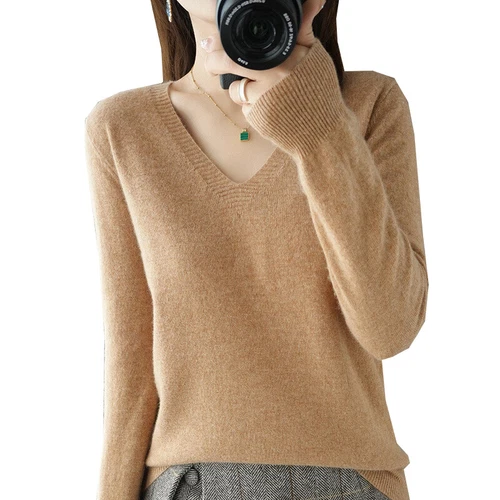 Autumn Winter Warm Cashmere Sweater Woman V-Neck Pullover Casual Knitted Tops - Bild 8 von 19
