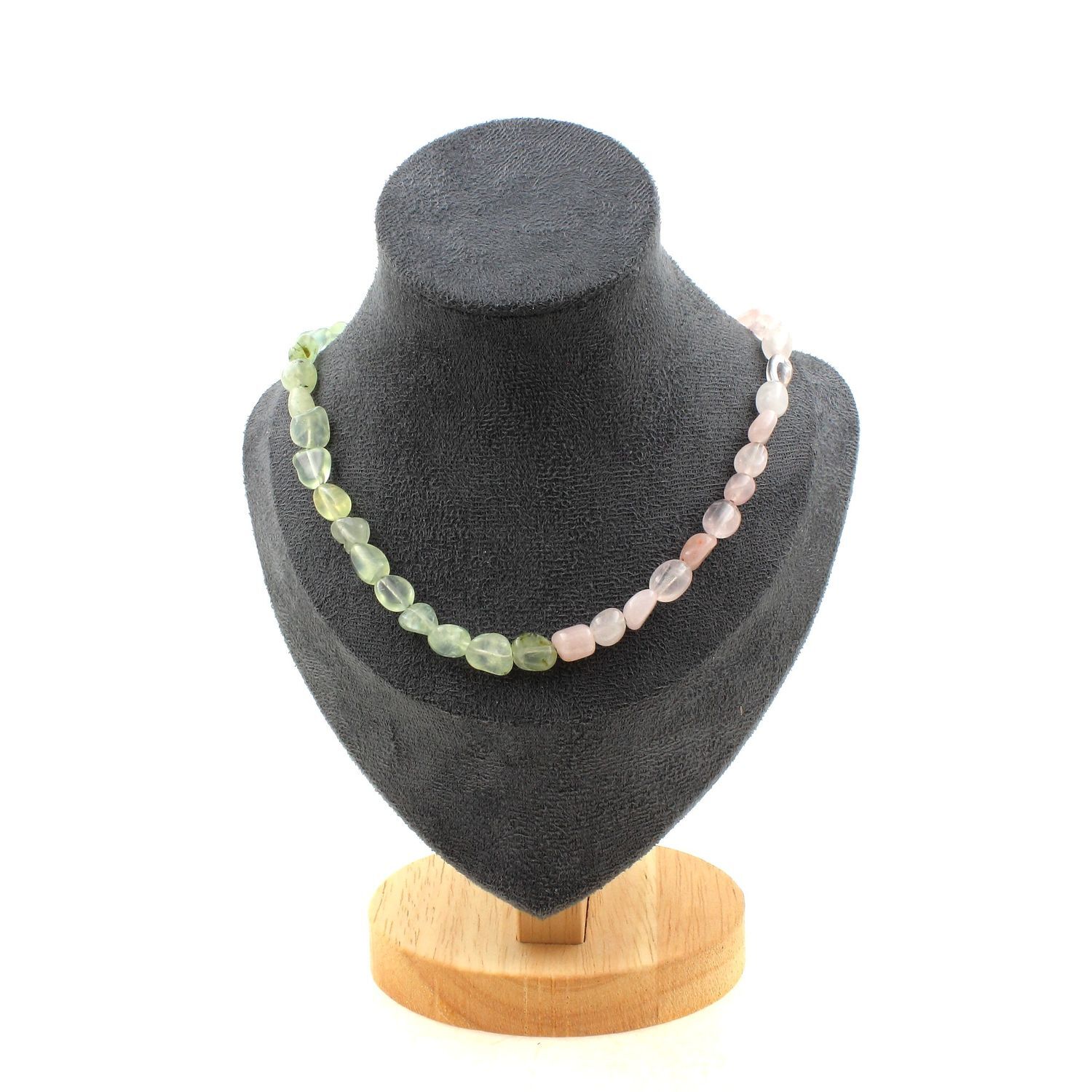 Collier perles Prehnite du Canada Quartz rose Brésil, chaîne ajustable bijou femme