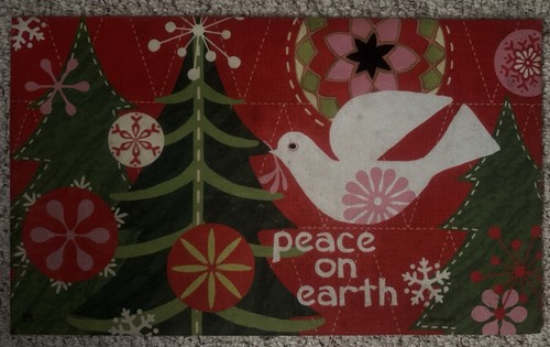 Christmas "Peace On Earth" Door Mat/Insert And Flag Set: Dove, Pink/Green/Red