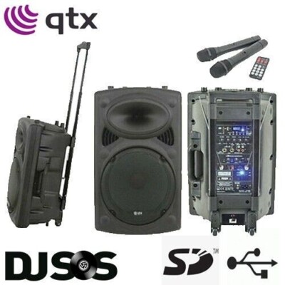 QTX QR12PA 12'' Tragbares PA-Lautsprechersystem mit USB SD MP3 + kabellose Mikrofone