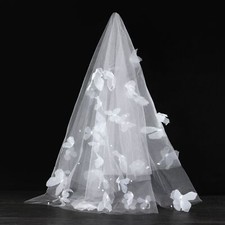 New 3D Butterfly White Bridal Short Veils Cover Face for Wedding Shoulder Length