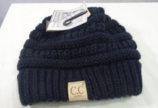 CC Kids Girl's Beanie Tail Messy Bun Ponytail Hole Stretch Knit Hat Black