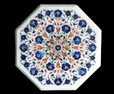 12'' Marble Table top semi precious stones lapis pietradura inlay Work handicraft