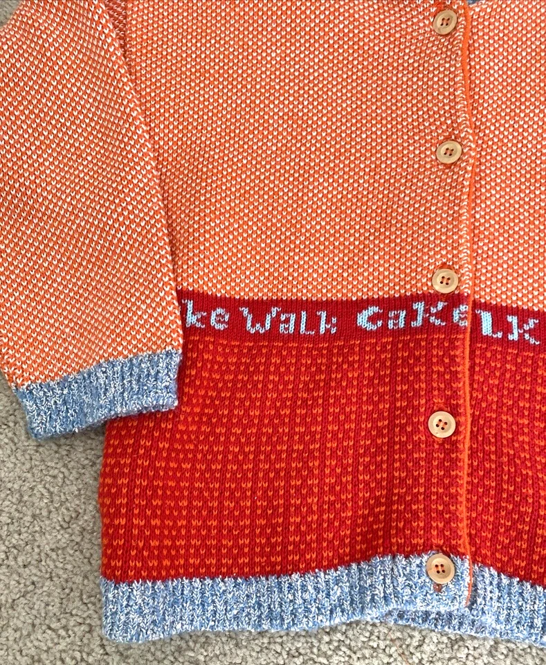 Cárdigan Suéter CAKEWALK Niños 116 Naranja y Azul Botón Talla US 6 Niña Niño Foto 2 de 4