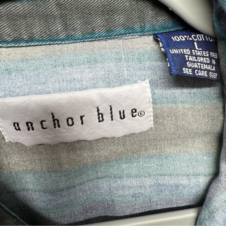 Винтажная рубашка Anchor в синюю полоску на пуговицах размер большой 90-е - Изображение 3 из 4