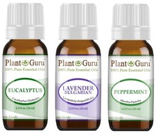 Essential Oil Set 3 - 10 ml. 100 Pure Natural Lavender Peppermint Eucalyptus