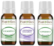 Essential Oil Set 3 - 10 ml. 100% Pure Natural Lavender Peppermint Eucalyptus