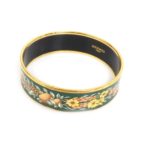 Auth HERMES Cloisonne Bangle Bracelet Gold/Green Metal/Enamel - e58457a - 第 1/8 張圖片