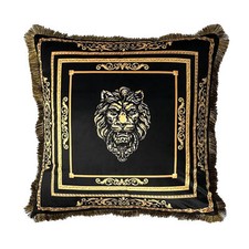 Dekokisssen Sofakissen mit Fransen Krone L&ouml;we Amphore SET Sherpa schwarz gold