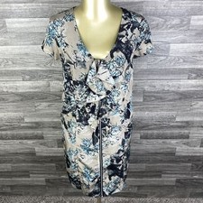 KENSIE  Scoop Neck Zip Ruffle Front Grey Floral Shift Dress Women's Size Medium
