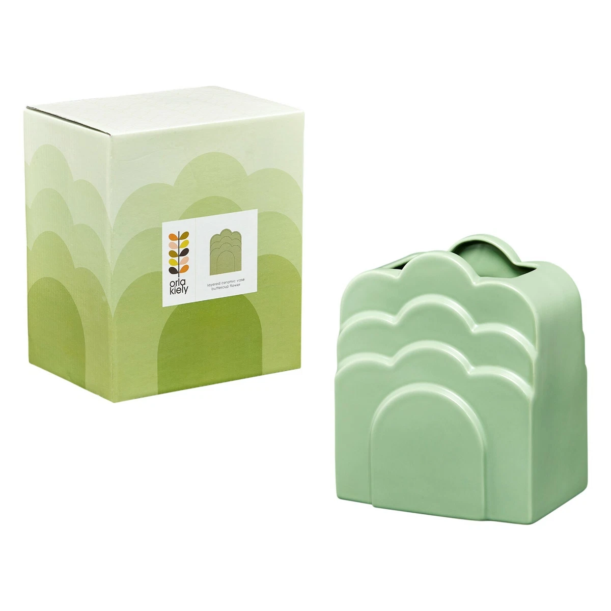 NEW FOR 2020 Orla Kiely Ceramic Layered Vase Buttercup Flower Pastel Green