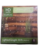 100 String Lights - HD Designs Outdoors - 33 Feet Indoor/Outdoor Clear Bulbs