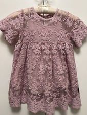 Vintage Girls Toddler Dress Sheer Embroidered Purple