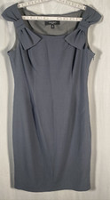Nine West  Dress Womens 8 Gray Solid  Sleeveless Bow Shoulders Career Classy