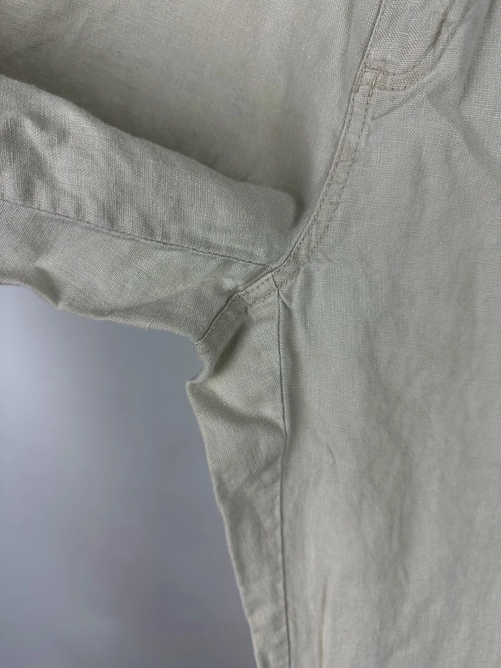 Vintage 90s Y2K Linen Pants 6 / S Beige Wide Leg Trouser Big Buttons Neutral  - Image 4 of 4