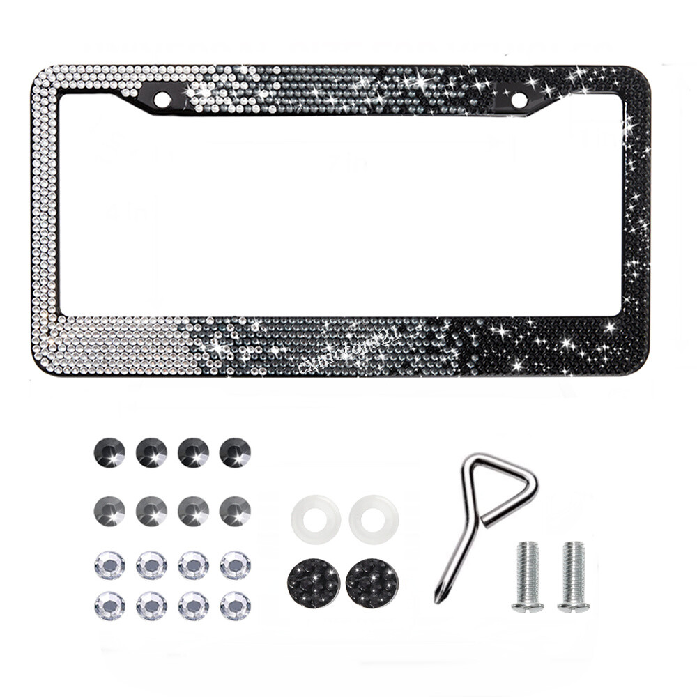 Bling License Plate Frame Black Shiny Rhinestone Crystal For