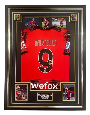 FRAMED Olivier Giroud of MILAN Signed Shirt Autographed Jersey
