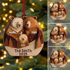 Personalized Bear Family Layered Wood Ornament, Custom Name Christmas Tree Decor