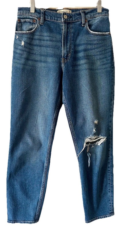 ABERCROMBIE & FITCH The Mom High Rise Jeans Size 4/27 Blue Distressed Denim