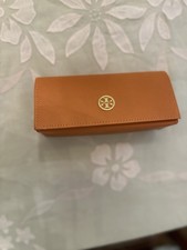 TORY BURCH Sunglasses Case orange Brown Leather case w/ Gold Logo Eyeglasses