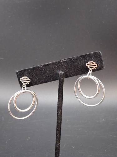 Double Circle Harley-Davidson Post Earrings Silver-Tone Minimalist
