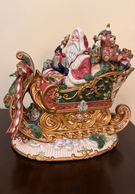 Vtg Fitz & Floyd Florentine Santa Sleigh COOKIE JAR - Rare Retired -Flawed Bow