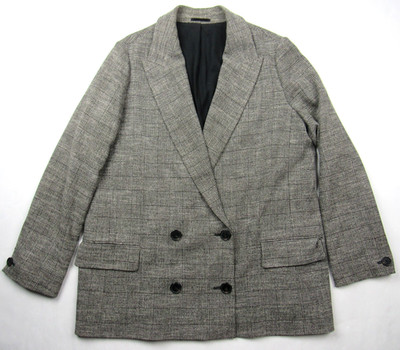 ALLSAINTS Blazer Womens Size 10 US Gray Plaid Double Breasted Relaxed Helei