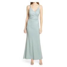 Eliza J Women's Green Evening Gown Sequined Backless A-Line Formal Dress Size 6