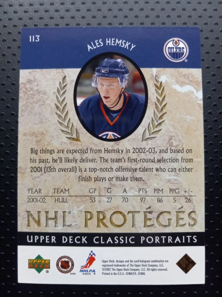 2002-03 Upper Deck Classic Portraits NHL Proteges #113 Ales Hemsky 282/1500 RC - Image 2 of 3