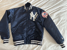 Vintage Yankees Starter Jacket Satin Men Small Quilted Lining Made USA Patches