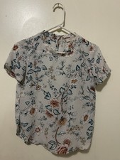 Ann Taylor LOFT Career Floral Blouse XXSP XXS Petite Cap Sleeve