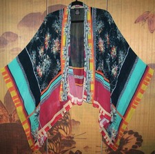 VISMAYA Striking Floaty Kimono 60"CH Throwover Cover-up Bold Multi/Navy Floral
