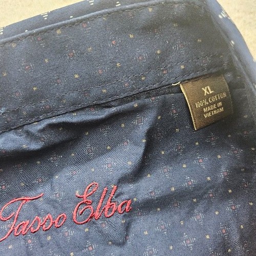 Tasso Elba Men's Size XL Navy Blue Long Sleeve Dotted Diamond Button Down - Picture 3 of 10