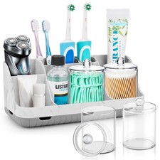 Bathroom Toothbrush Holder Set with 2 Pack Qtip Holder Dispenser - Detachable...