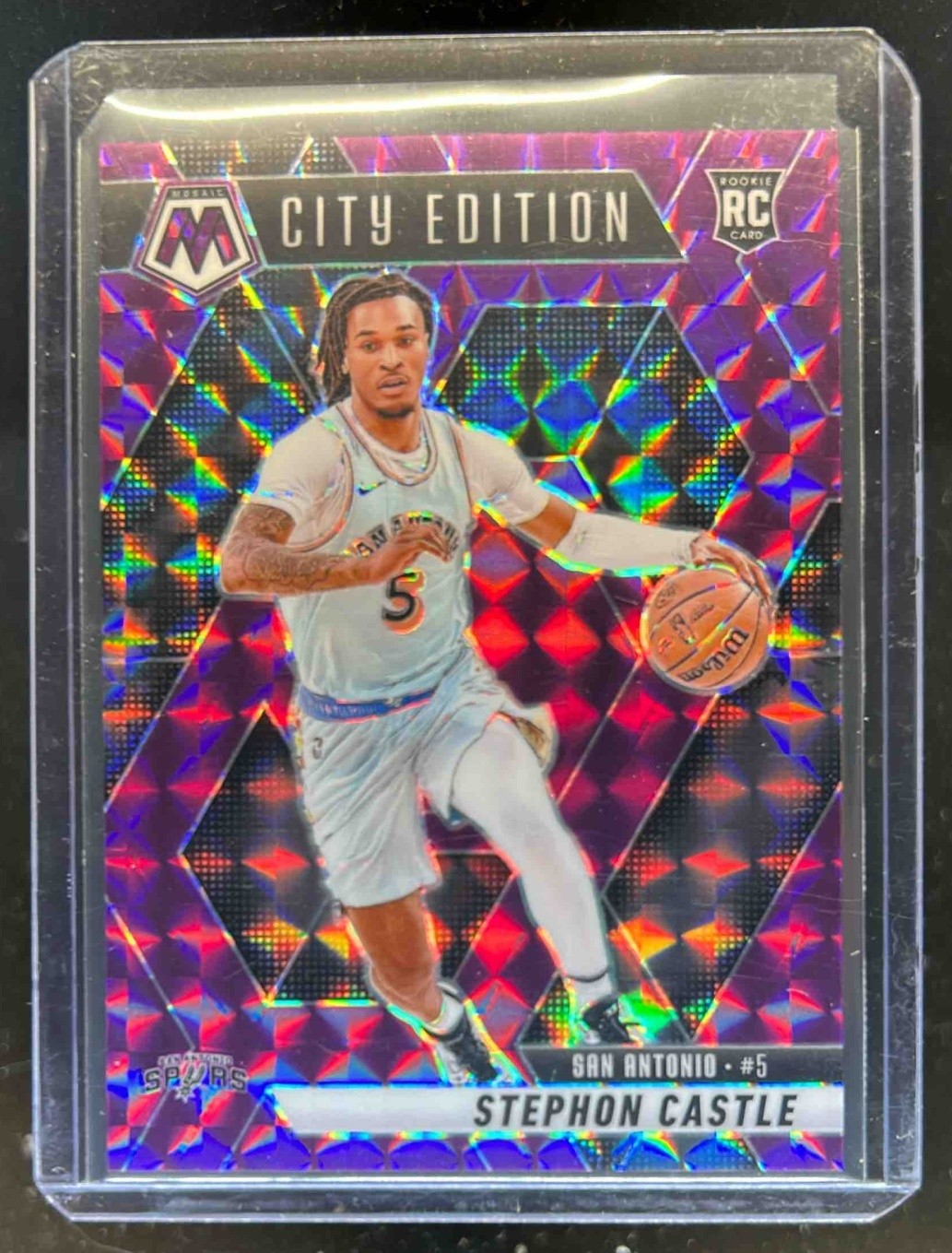 2024-25 Mosaic Stephon Castle RC Purple Rookie City Edition #83/99 Spurs