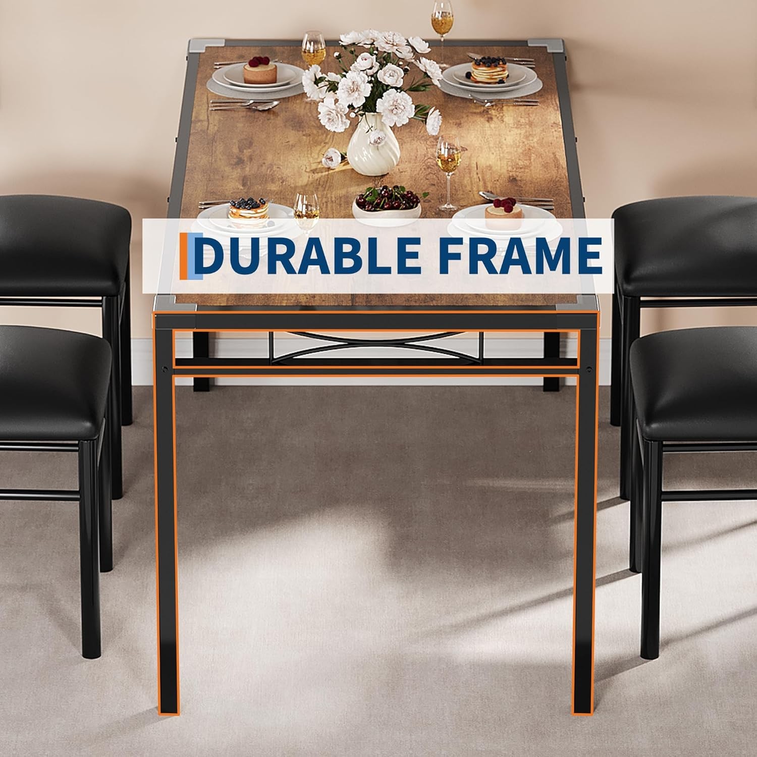 Dining Table Set for 4 with Upholstered Chairs Wood Kitchen Table Chairs Set US