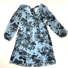 New INC V Neck Blue Floral Chiffon Shift Dress Size XS