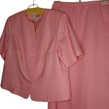 Pendleton 2 Piece Set Skirt Suit Womens 16W Silk Blend Salmon Pink Midi Career 