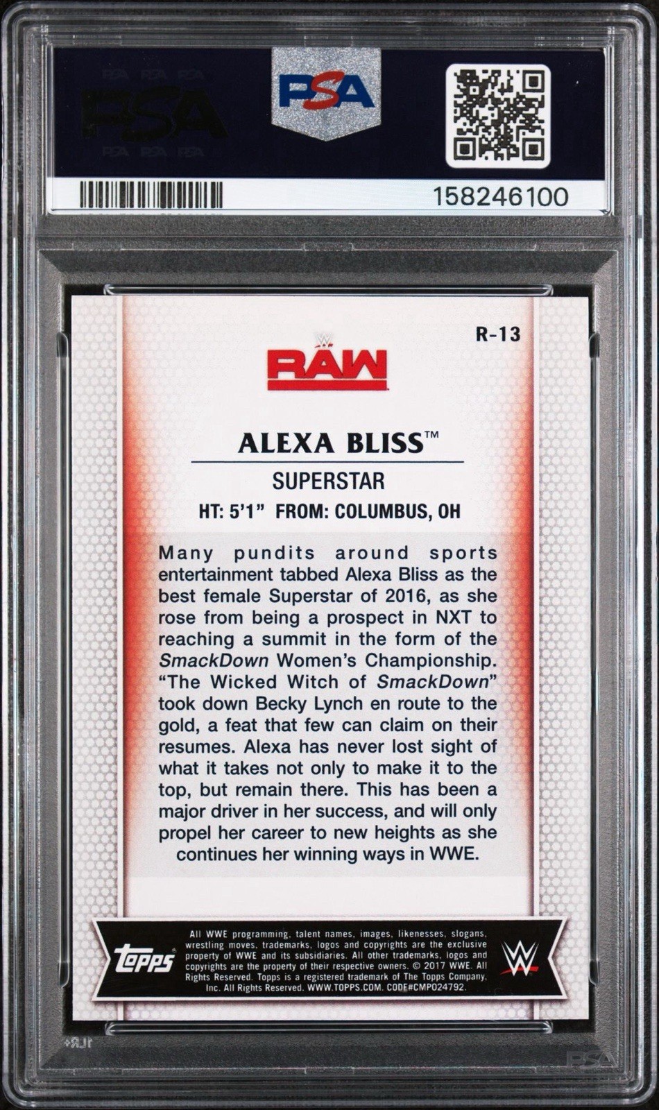2017 Alexa Bliss Topps WWE Women’s Division #R-13 Rookie PSA 9 view 2