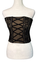 Daisy Fluentes Black Lace Corset Top Sz LG Strapless Whimsigoth Boho Grunge Goth