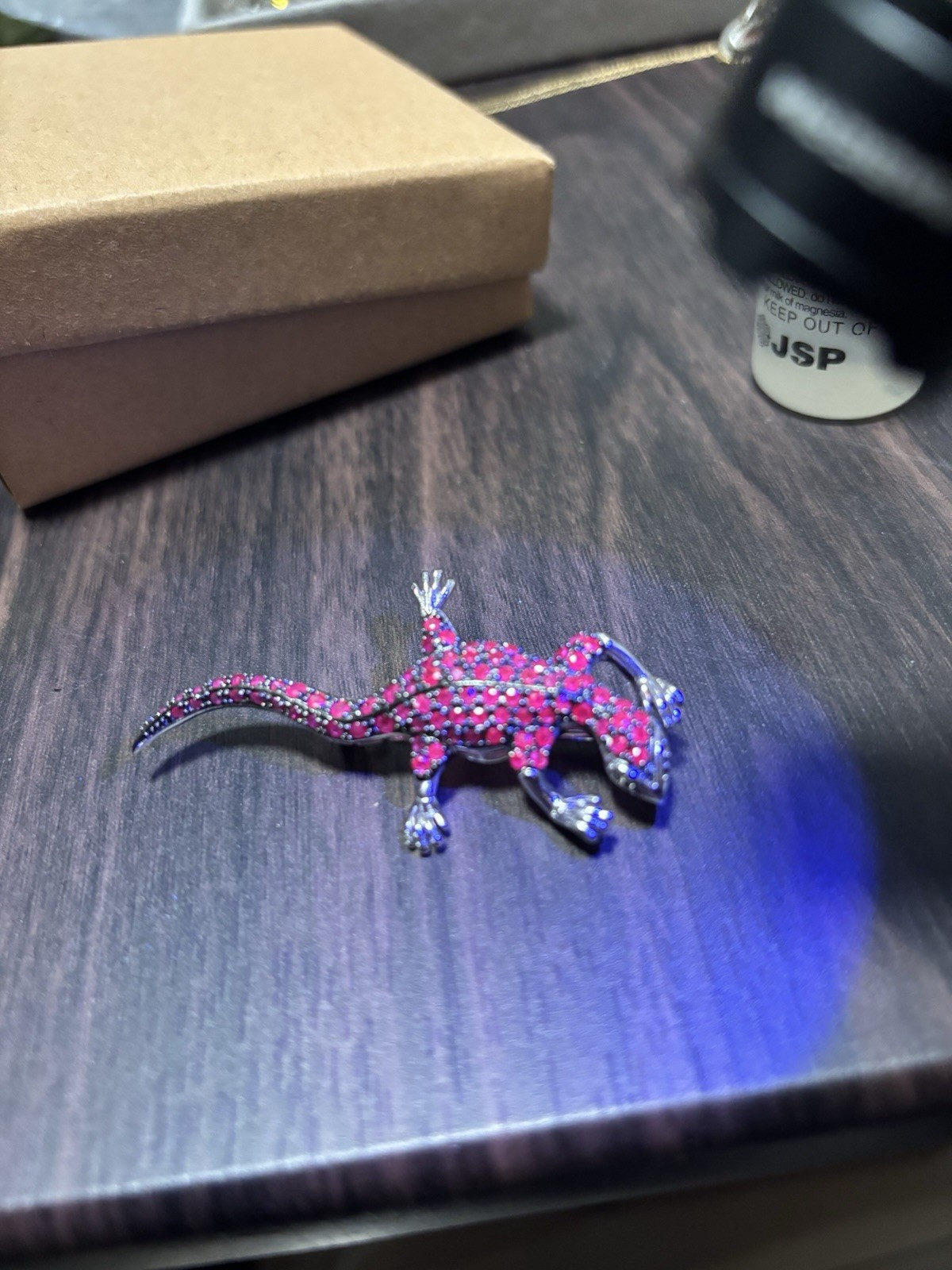 925 Sterling Silver Ruby Lizard Brooch - image 2