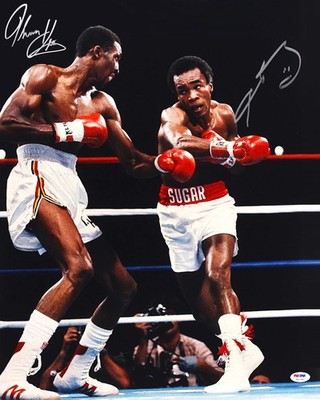 SUGAY RAY LEONARD & TOMMY HEARNS SIGNED REPRINT AUTOGRAPHS BOXING 11x14 Photo