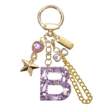 Initial Letter Keychain for Women Cute Heart Butterfly Star Chain Purple B
