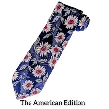 American Edition Men's Classic Floral Blue Tie Daisy Flower Theme
