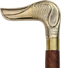 Brass Dog Head Handle Walking Stick Wooden Cane Vintage Gentleman Walking Cane
