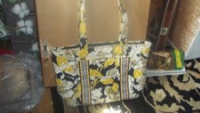 Vera Bradley retired Dog wood [attern yellow, white and black floral design bag
