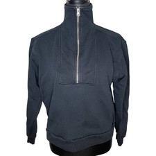 Everlane 1/2 Zip Up Sweatshirt Organic Cotton Cropped Mock Neck Black Size XS